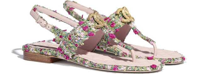 sandals Green pink white tweed